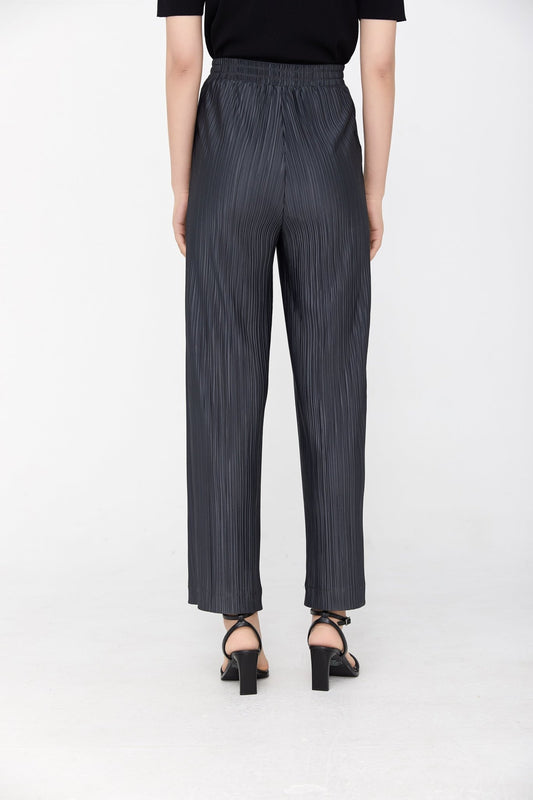 Grey Striped Folds Straight Leg Pants - SHIMENG