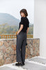 Grey Striped Folds Straight Leg Pants - SHIMENG