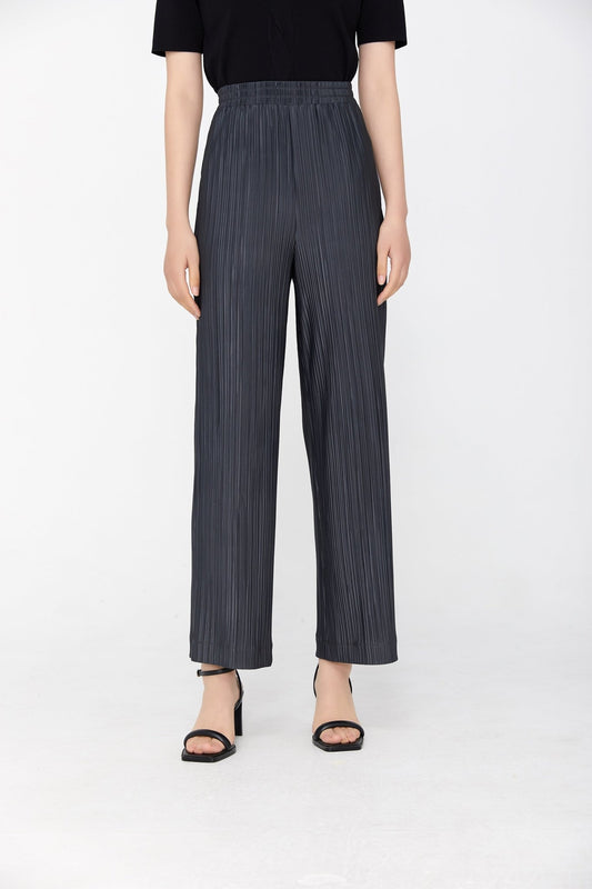 Grey Striped Folds Straight Leg Pants - SHIMENG