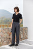 Grey Striped Folds Straight Leg Pants - SHIMENG