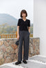 Grey Striped Folds Straight Leg Pants - SHIMENG