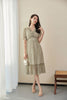 Khaki Grey Lace Hem Waist Dress - SHIMENG