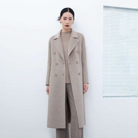 Khaki Grey Long Wool Double Breasted Overcoats - SHIMENG