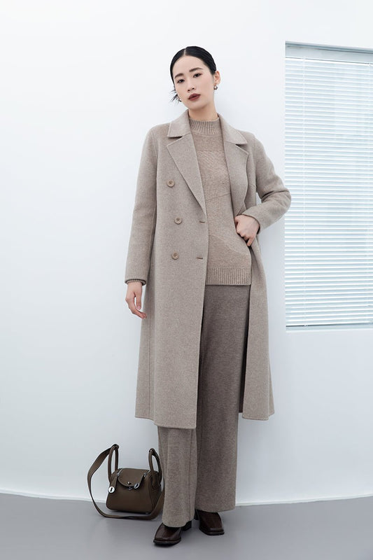 Khaki Grey Long Wool Double Breasted Overcoats - SHIMENG