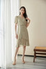 Khaki Grey V-Neck Waist Mermaid Dress - SHIMENG