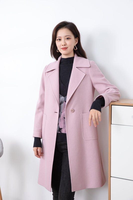 Knitted Wool Pink Trench Coat - SHIMENG