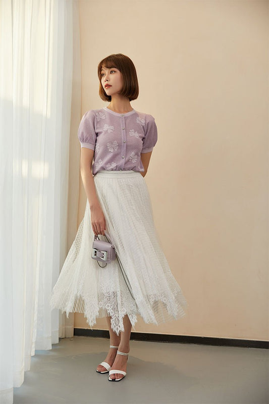 Lavender Butterfly Puff Sleeve T-shirt - SHIMENG