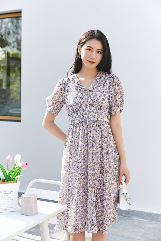 Lavender High Waist Midi Dress - SHIMENG