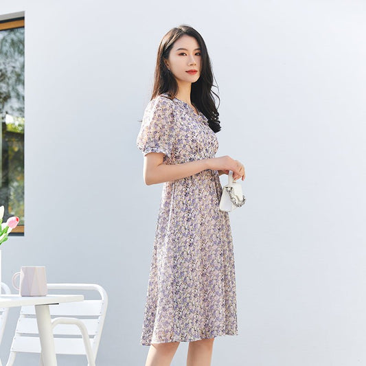 Lavender High Waist Midi Dress - SHIMENG