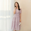 Lavender V Neck High Waist Midi Dress - SHIMENG