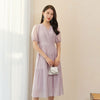 Lavender V Neck High Waist Midi Dress - SHIMENG