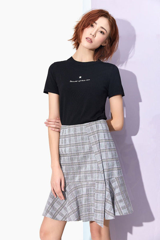 Light Grey Plaid Mini Skirt - SHIMENG
