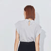 Light Grey Short Sleeve Ruff Silk T-shirt - SHIMENG