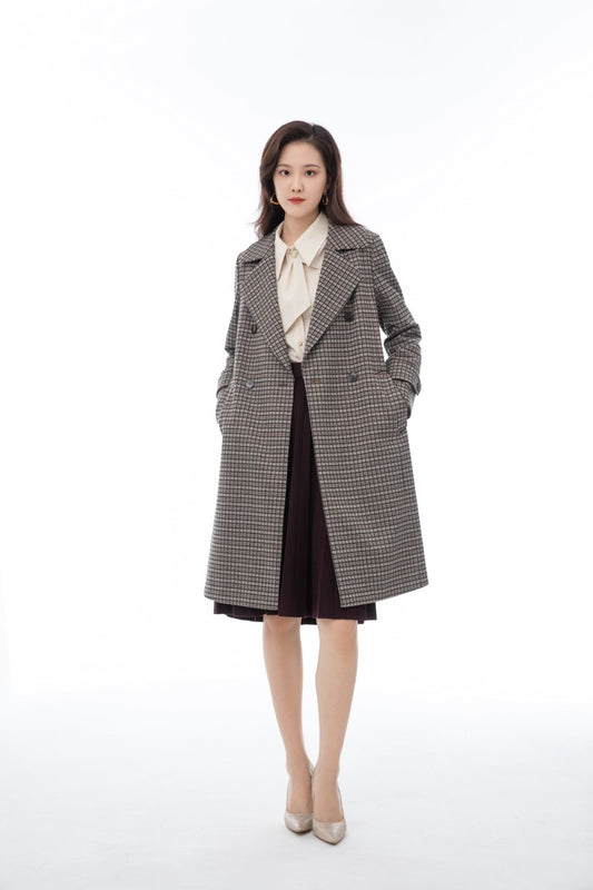 Maroon Check Trench Coat - SHIMENG