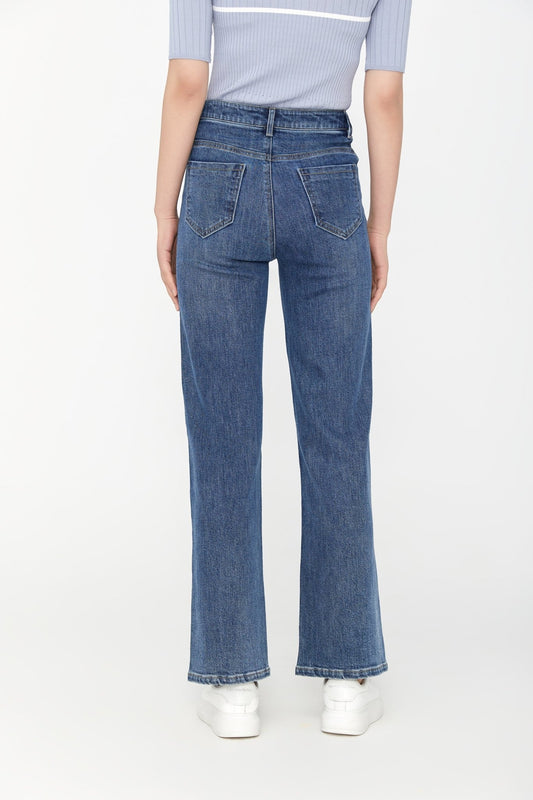 Midnight Blue Chain Bootcut Denim Jeans - SHIMENG