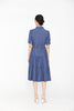 Midnight Blue Denim Dress With Band Pocket - SHIMENG