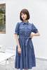 Midnight Blue Denim Dress With Band Pocket - SHIMENG