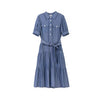 Midnight Blue Denim Dress With Band Pocket - SHIMENG