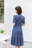 Midnight Blue Denim Dress With Band Pocket - SHIMENG