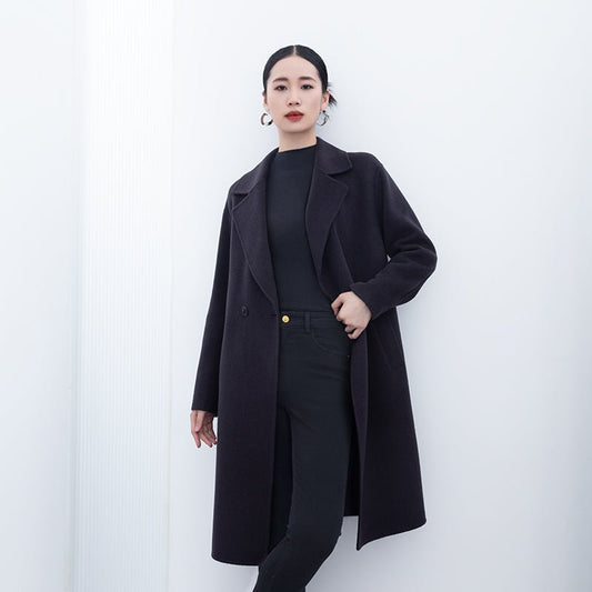 Midnight Grey Double-Faced Long Wool Camel Coats - SHIMENG