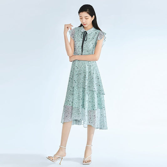 Mint Green Bow Tie Waist Midi Dress - SHIMENG