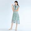 Mint Green Bow Tie Waist Midi Dress - SHIMENG