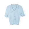 Mist Blue Butterfly Collar Knitted T-shirt - SHIMENG