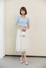 Mist Blue Crop T-shirt Pearl Button - SHIMENG