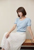 Mist Blue Crop T-shirt Pearl Button - SHIMENG