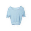 Mist Blue Crop T-shirt Pearl Button - SHIMENG