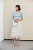 Mist Blue Crop T-shirt Pearl Button - SHIMENG