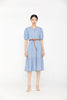 Mist Blue Denim Midi Dress With Waist Band - SHIMENG