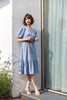 Mist Blue Denim Midi Dress With Waist Band - SHIMENG