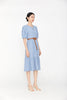 Mist Blue Denim Midi Dress With Waist Band - SHIMENG