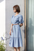 Mist Blue Denim Midi Dress With Waist Band - SHIMENG