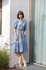 Mist Blue Denim Midi Dress With Waist Band - SHIMENG