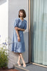 Mist Blue Denim Midi Dress With Waist Band - SHIMENG