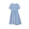 Mist Blue Puff Sleeve Rhombus Midi Dress - SHIMENG