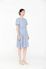 Mist Blue Puff Sleeve Rhombus Midi Dress - SHIMENG