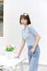 Mist Blue Short Sleeve Metal Button T-Shirt - SHIMENG