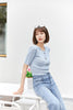 Mist Blue Short Sleeve Metal Button T-Shirt - SHIMENG