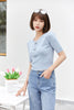 Mist Blue Short Sleeve Metal Button T-Shirt - SHIMENG