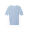 Mist Blue Short Sleeve Slim Pearl T-shirt - SHIMENG