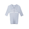 Mist Blue Slim Knitted Polo T-shirt - SHIMENG