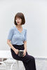 Mist Blue V-Neck Short Sleeve T-shirt - SHIMENG