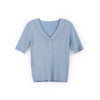 Mist Blue V-Neck Short Sleeve T-shirt - SHIMENG