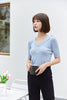 Mist Blue V-Neck Short Sleeve T-shirt - SHIMENG