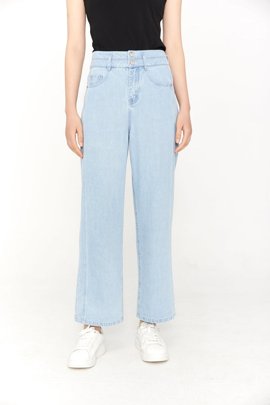 Mist Blue Wide Leg Jeans - SHIMENG