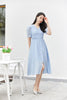 Mist Blue Wrinkle Puff Sleeve Dress - SHIMENG