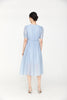 Mist Blue Wrinkle Puff Sleeve Dress - SHIMENG